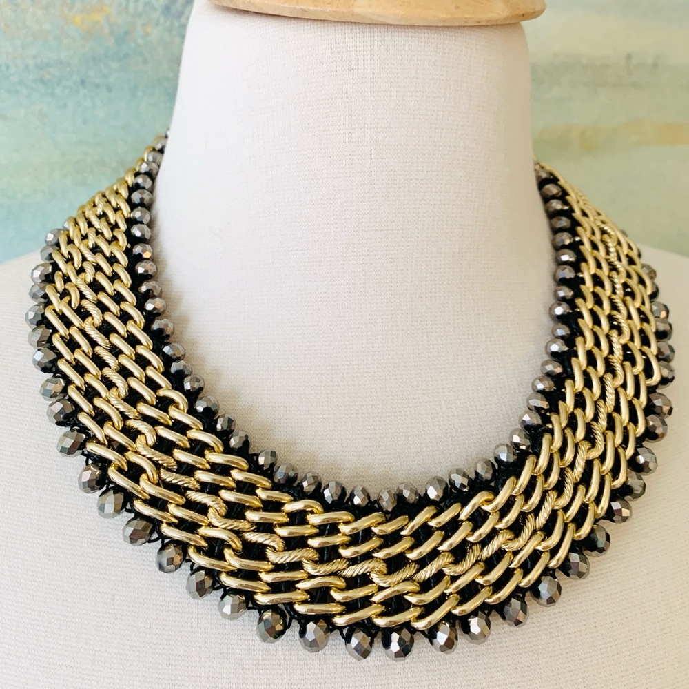 Chico’s Abi Beaded Goldtone Bib Statement Necklace